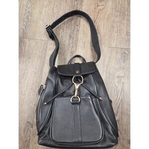 BOYATU Pebbled Black Leather Gold Hardware Convertible Zip Backpack Purse